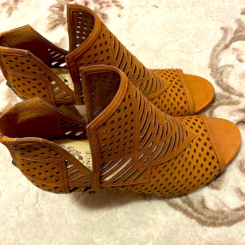 Vince camuto tan high heel bootie.